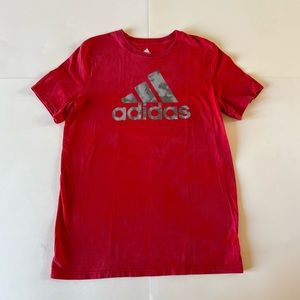 Adidas Large 14/16 Red Gray Logo Shirt Top Tee